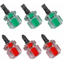 DONTODENT 3 Stück Mini-Flachkopf-Schraubendreher Und 3 Stück Kurzer Kreuzschlitz-Schraubendreher, Kurzer Schraubendreher, Nähmaschinen-Schraubendreher Für Enge Stellen (rot Und Grün)