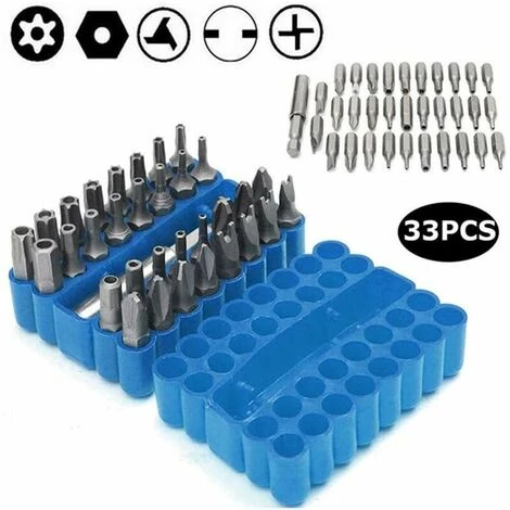 THSINDE 34 Magnetische Schraubendreher-Bits Mit Verlängerungs-Bit-Halter, Manipulationssicherer SAE-Metrik-Sechskant-Tri-Wing-Torq-Stern-Steckschlüssel – Blau