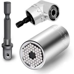 READCLY Universal-Steckschlüsselsatz, 7–19 Mm Akku-Ratschen-Multifunktions-Steckschlüssel-Satz, Schraubendreher-Satz, Sechskant-Bit + (Geschenk), Rechtwinkliger 105-Grad-Bohrer