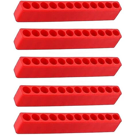 OUSUDELA 5 Stück Sechskant-Bit-Organizer Kunststoff 12-Loch-Schraubendreherband Für 6,5 Mm 12-Loch-Sechskantschaft-Bits Organizer Kunststoff-Schraubendreherkopf Bohrerbox Aufbewahrungsblock (rot) – Bild 2
