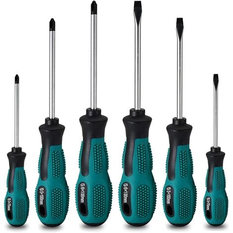 OUSUDELA Set Mit 6 Starken Chrom-Vanadium-Magnet-Schraubendrehern Mit 3 Flachen Und 3 Kreuzschlitzschraubendrehern - Mit Etui