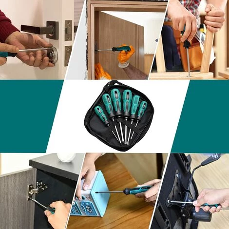 OUSUDELA Set Mit 6 Starken Chrom-Vanadium-Magnet-Schraubendrehern Mit 3 Flachen Und 3 Kreuzschlitzschraubendrehern - Mit Etui – Bild 5