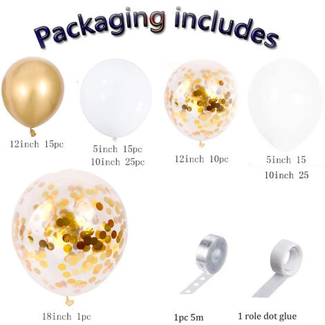 MONLY Weißes Ballonbogen-Kit, Goldene Und Weiße Konfetti-Ballongirlande, Latexballons, Gebrauchte Dekoration Für Hochzeitsfeier, Geburtstag, Abschlussfeier, Taufe – Bild 2