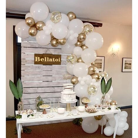 MONLY Weißes Ballonbogen-Kit, Goldene Und Weiße Konfetti-Ballongirlande, Latexballons, Gebrauchte Dekoration Für Hochzeitsfeier, Geburtstag, Abschlussfeier, Taufe – Bild 3