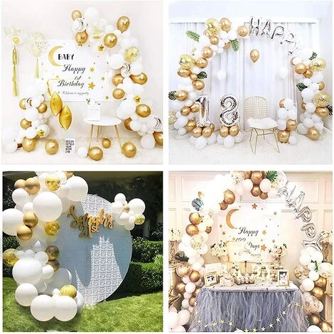 MONLY Weißes Ballonbogen-Kit, Goldene Und Weiße Konfetti-Ballongirlande, Latexballons, Gebrauchte Dekoration Für Hochzeitsfeier, Geburtstag, Abschlussfeier, Taufe – Bild 4
