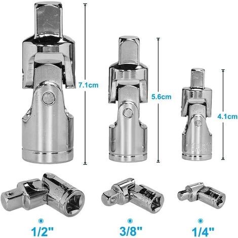 GDRHVFD 3-teiliges Universalgelenk 1/2" 1/4" 3/8" + 4 Reduzieradapter Für Ratschenschlüsseleinsätze 1/2" 3/8" 1/4" Werkzeugzubehör – Bild 4