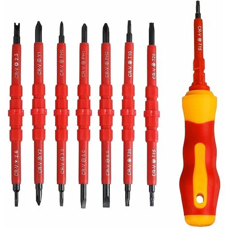 ECHOO Präzisions-Schraubendreher-Set, 7-teiliges Magnetisches Elektriker-Schraubendreher-Set CR-V-Stahl, Flacher Kreuzschlitz-isolierter Schraubendreher, Multifunktionales Werkzeug Mit Rutschfestem Griff Zur Reparatur