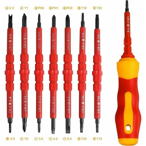 ECHOO Präzisions-Schraubendreher-Set, 7-teiliges Magnetisches Elektriker-Schraubendreher-Set CR-V-Stahl, Flacher Kreuzschlitz-isolierter Schraubendreher, Multifunktionales Werkzeug Mit Rutschfestem Griff Zur Reparatur – Bild 3