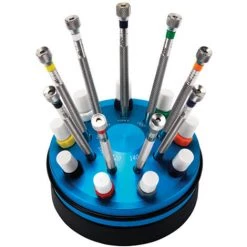 SELVA Schraubendreher-Satz, 9 Stück, Mehrfarbig, Auf Drehsockel, 0,60 - 2,00 Mm, 35 - 40 HRC