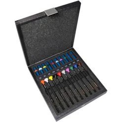 BERGEON Schraubendreher-Sortiment – 10 Schraubendreher Mit Drehbarem Kopf (Ø 0,50 – 3,00 Mm) – Handlich Und Stabil – Holzetui Mit 10 Farbig Markierten Tuben Mit Je 2 Ersatzklingen – UHRMACHER-Spezialw