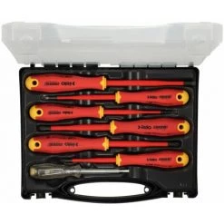 FELO ERGONIC VDE E-Slim - Schraubendrehersatz Mit 3K-Griff Und Phasenprüfer Im Koffer, 7-teilig