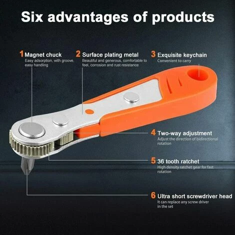 SOEKAVIA Phillips-Schraubendreher Ph 2 X 110 Mm, 1/4 Mini-Ratschen Und Phillips-Schraubendreher-Bits Mit 1/4 Zoll High-Torque-Antrieb Umschaltbarer Mini-Winkelschraubendreher Mit Umschaltknarre – Bild 2