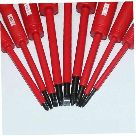 ECHOO Magnetisch Isolierter Kreuzschlitz-Hochspannungs-Schraubendreher-Satz, Elektriker-Handwerkzeuge, 9 Teile/Satz (rot) – Bild 3