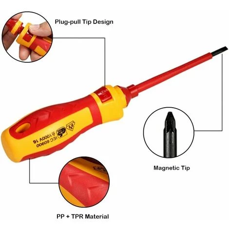 MONLY 1000 V Magnetischer Manueller Isolierter Schraubendreher-Satz, 13-teiliger Austauschbarer Isolierter Schraubendreher-Satz Mit Reparaturwerkzeugen, Elektriker-Reparaturwerkzeugen – Bild 4